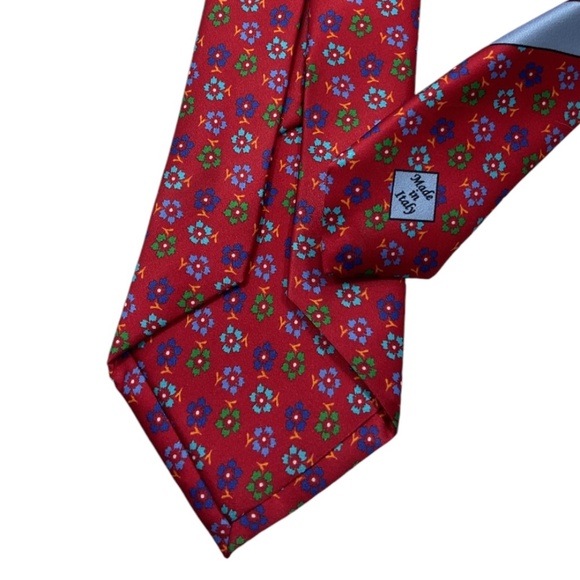 PETER ELLIOT SEVENFOLD Red Floral Silk LUXURY Tie ITALY - Picture 5 of 5